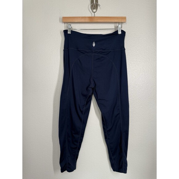 FREE PEOPLE MOVEMENT FP Navy Blue Crossover Waist Leggings Size L Athleisure EUC - Picture 3 of 10